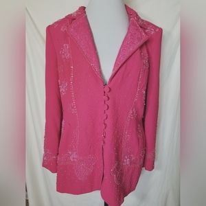 Donna Vinci Couture Pink Beaded Embroidered Jacket Women's 14 Hearts Lined Flaws